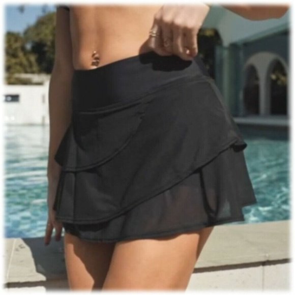 Other - Ruffled Layered Swimsuit Bottom Swim Skirt Boy Short Skort XXL/2XL 18/20 Black